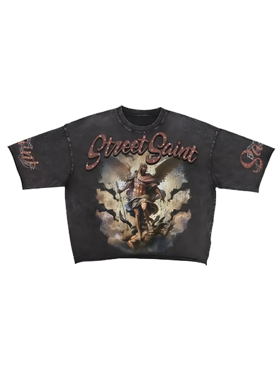 Men Street Saint Enzyme Washed Cropped Crew Top (Washed Black)