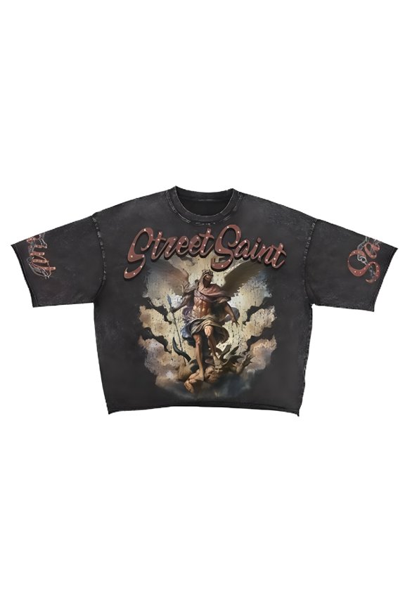 Men Street Saint Enzyme Washed Cropped Crew Top (Washed Black)