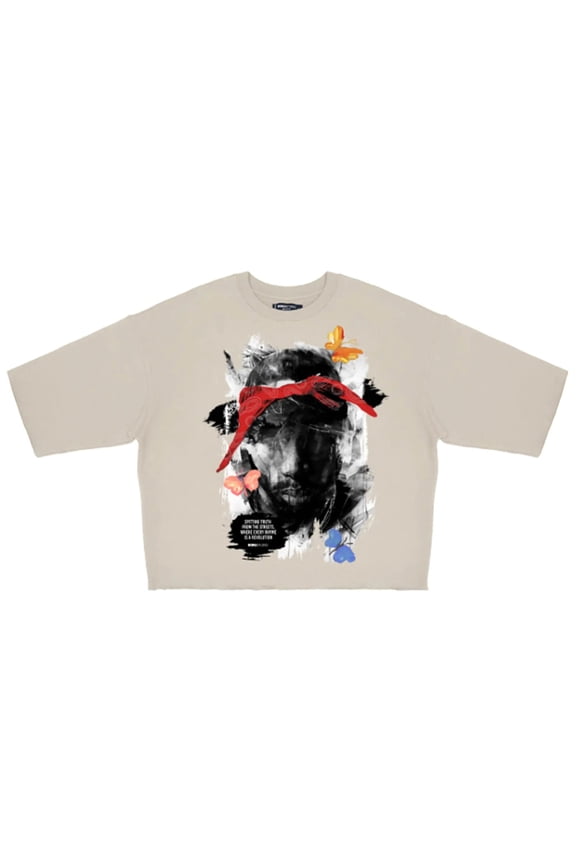 Men Young and Rich Crop Top Drop Shoulder Crewneck (Taupe)