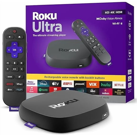Roku Ultra 4K Dolby Atmos Streaming Media Player with Voice Remote Pro