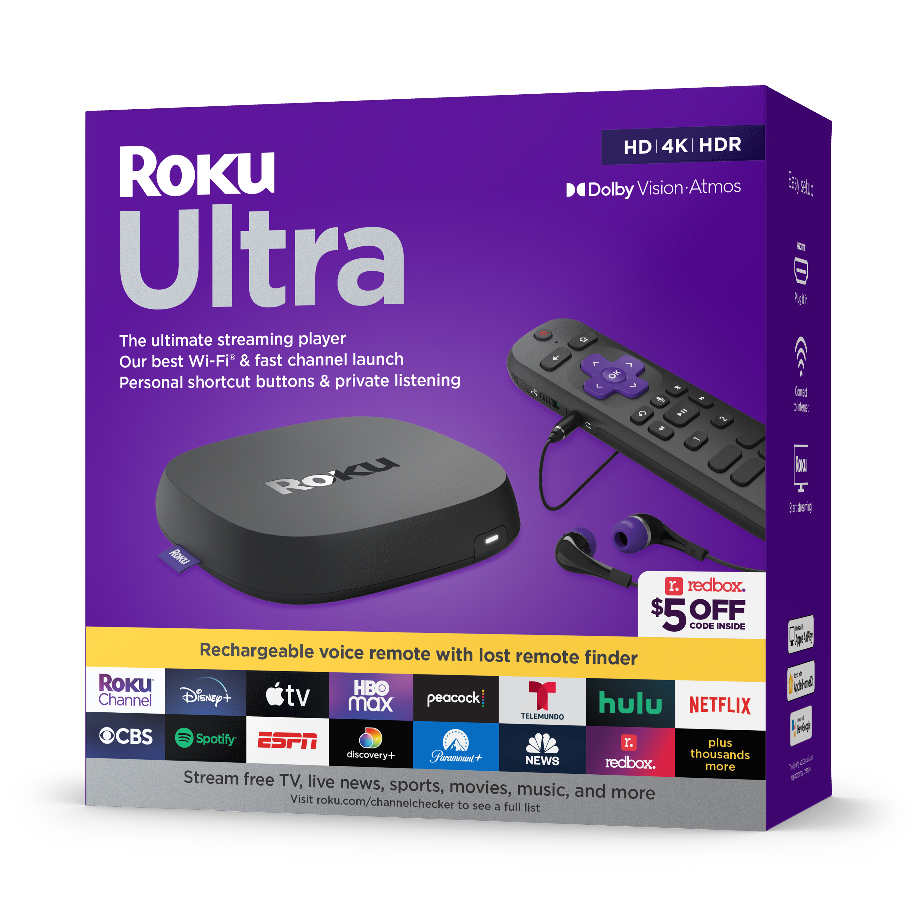 Roku Ultra 4K/HDR/Dolby Vision Streaming Device and Roku Voice Remote Pro with Rechargeable Battery - image 1 of 13