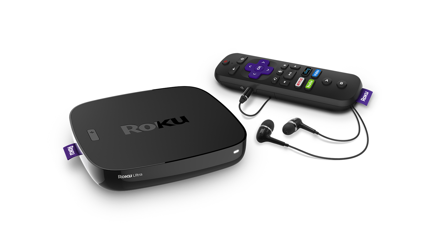 Roku Ultra 4K HDR Streaming Player (2018) with JBL headphones - image 1 of 7