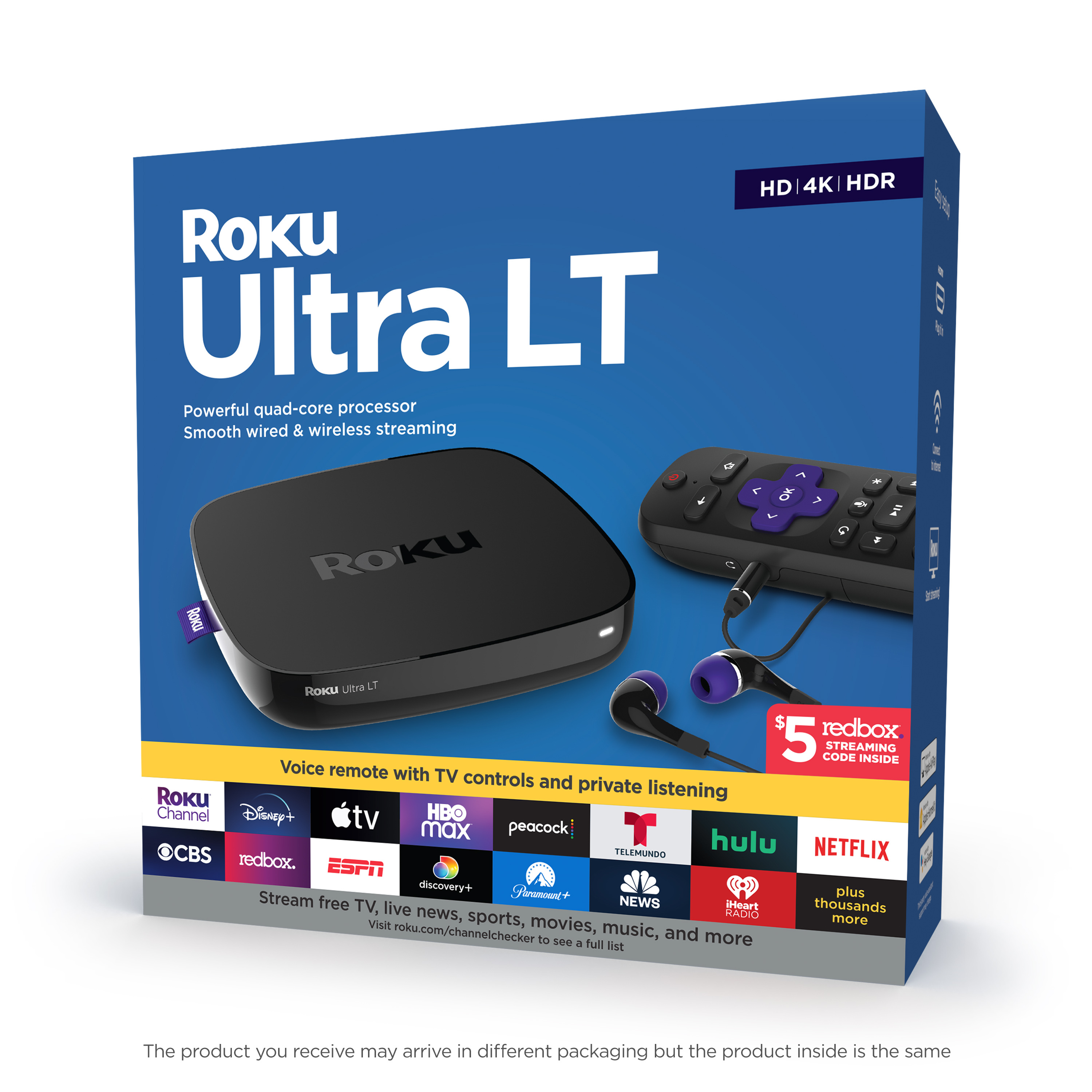 Roku Ultra LT 2019 HD/4K/HDR Streaming Device with Ethernet Port and Roku Voice Remote with Headphone Jack, includes Headphones - image 1 of 12