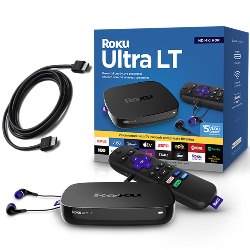 Roku Ultra LT 4K/HDR Streaming Player, Voice Remote & JBL Headphones + 6FT HDMI