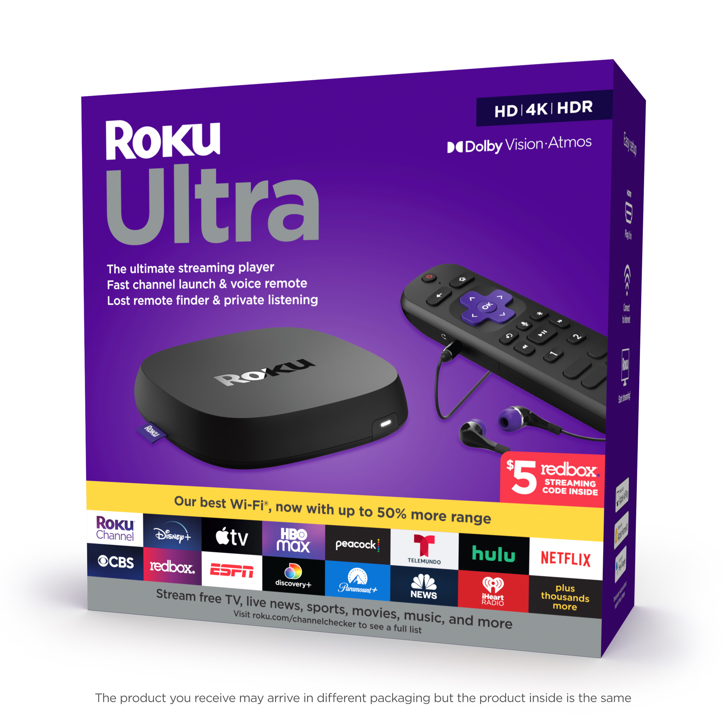 Roku Ultra | Streaming Device 4K/HDR/Dolby Vision, Roku Voice Remote with Headphone Jack, Premium HDMI® Cable - image 1 of 16