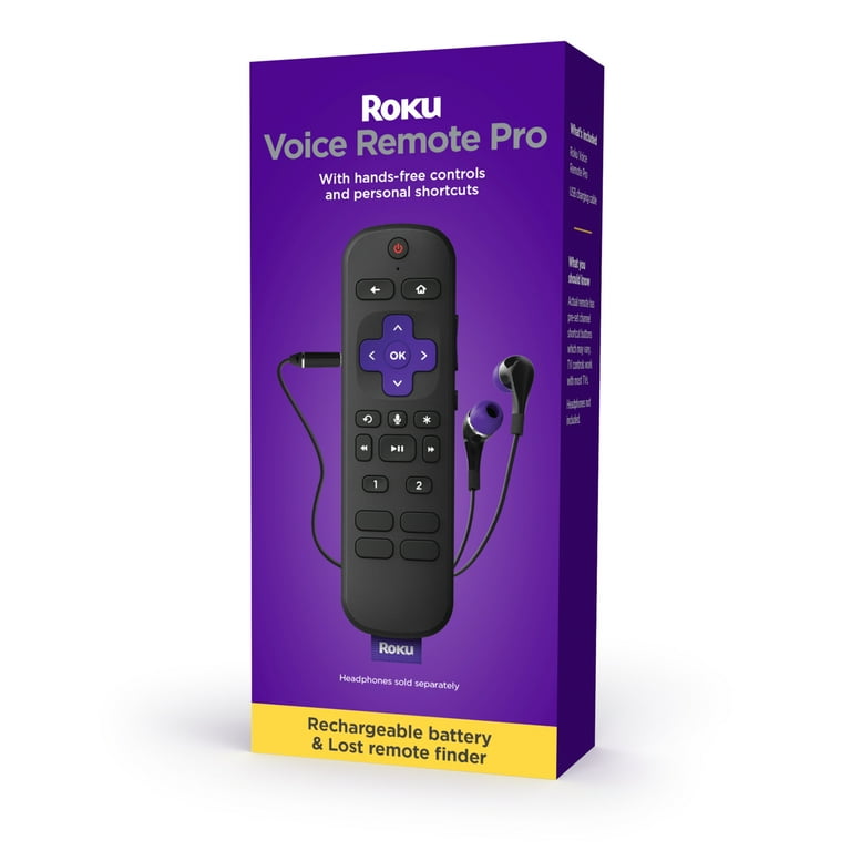 Roku Voice Remote Pro Rechargeable voice remote with TV controls, lost  remote finder, private listening, hands-free voice controls, and shortcut 
