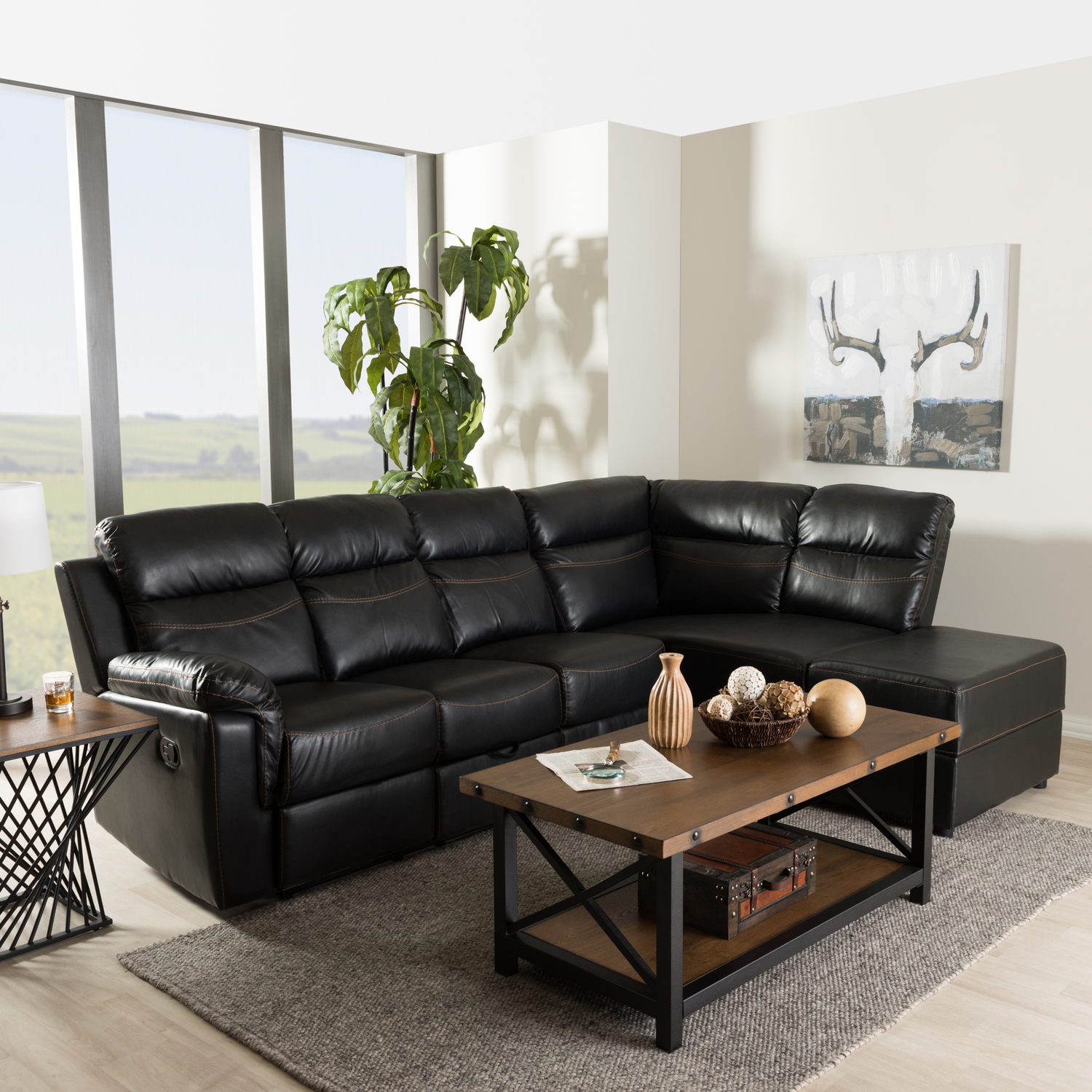 Baxton Studio Roland Modern And Contemporary Sectional With Recliner And Storage Chaise - image 1 of 10