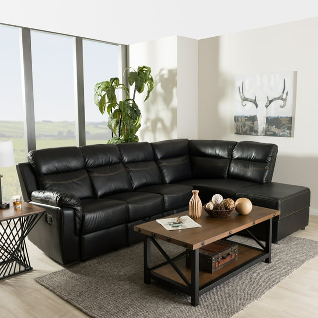 Baxton Studio Roland Modern And Contemporary Sectional With Recliner And Storage Chaise