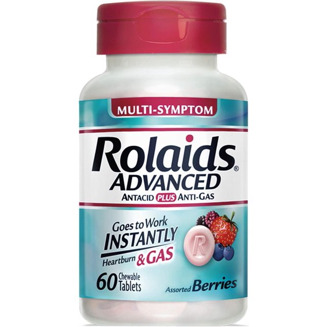 Rolaids Advanced Antacid Plus AntiGas 60 Chewable Tablets, Assorted