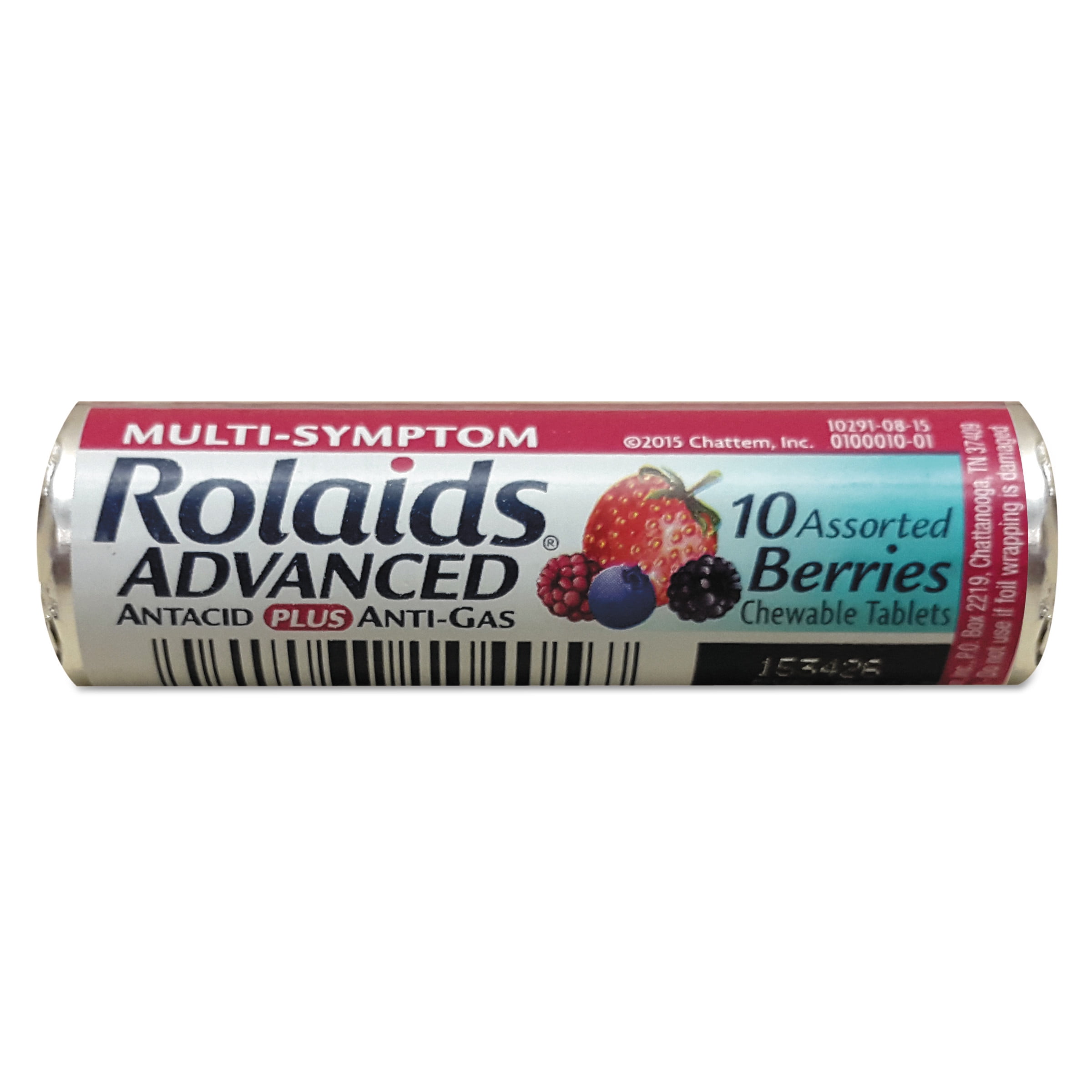 Rolaids Advanced Antacid Plus AntiGas Tablets, Assorted Berries, 10