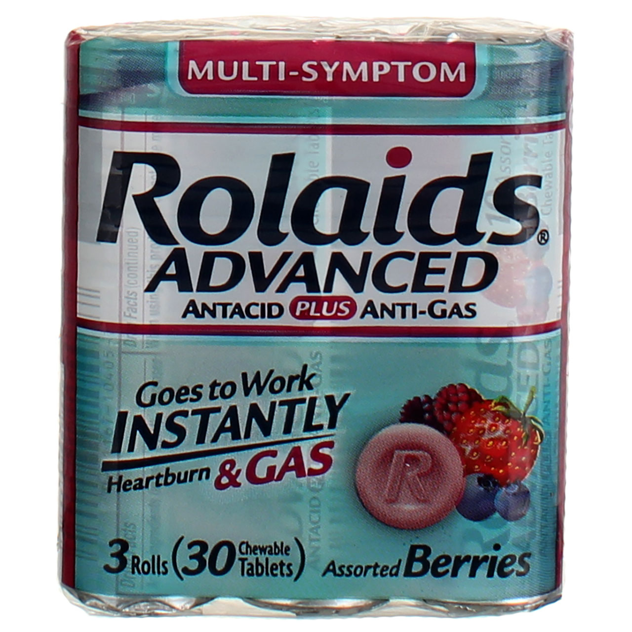 Rolaids Advanced Strength Antacid Plus Anti Gas Tablets Rolls, 3 Rolls