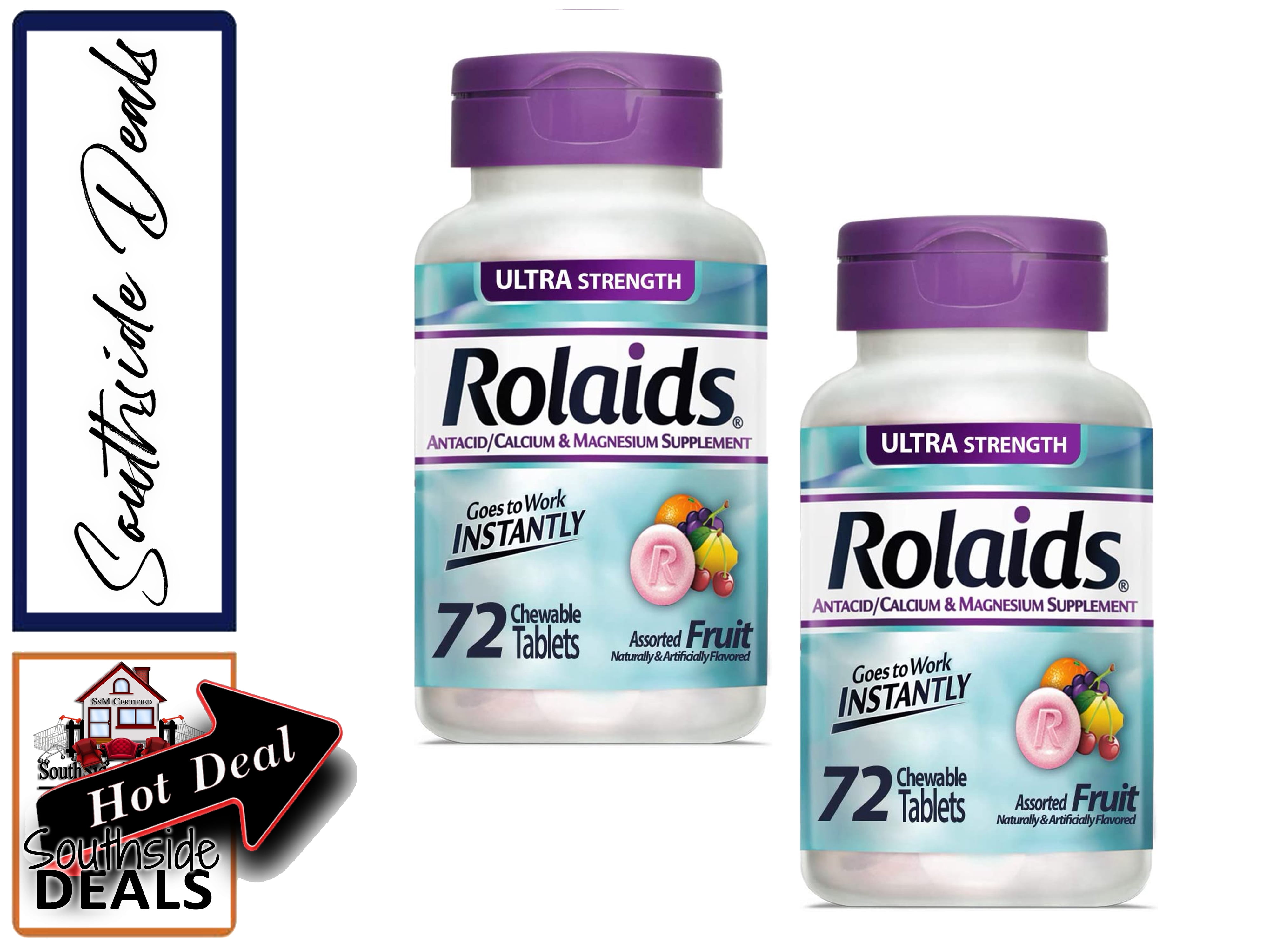 Rolaids Antacid, 72 Chewable Tablets, Assorted Fruit, Ultra Strength