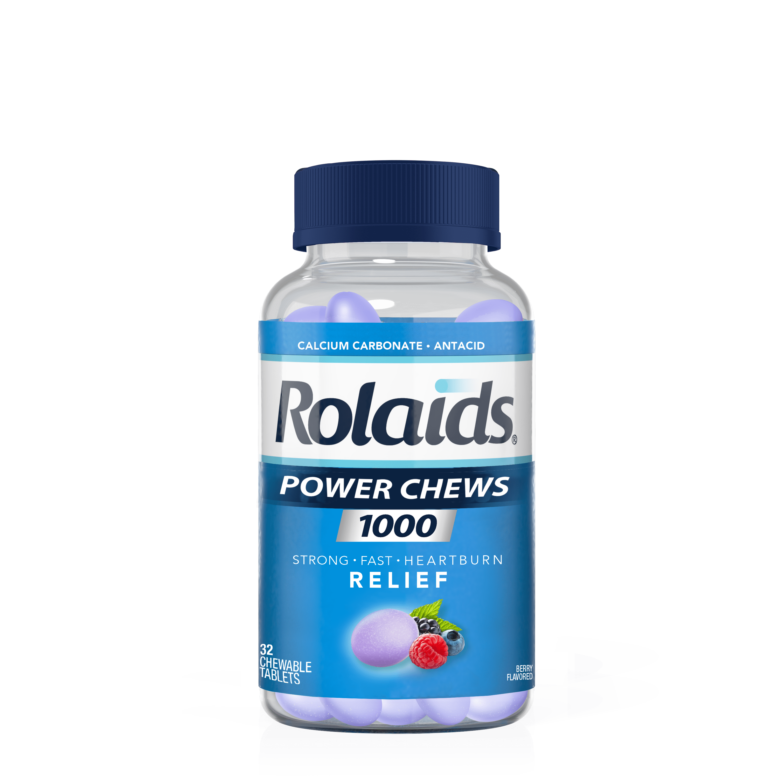 Rolaids Antacid Power Chews, Chewable Antacid for Acid Indigestion and Heartburn, Berry, 32 Count
