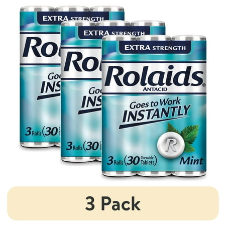 (3 pack) Rolaids Extra Strength Chewable Antacid Tablets for Acid Indigestion and Heartburn, Mint, 3x10 Count