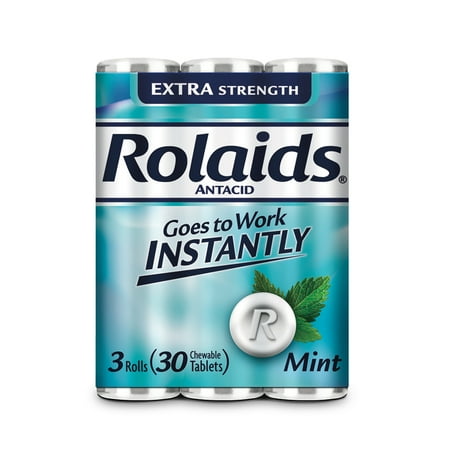 Rolaids Extra Strength Antacid, 30 Chewable Tablets, Mint Flavor Heartburn Relief, 3x10 Tablets