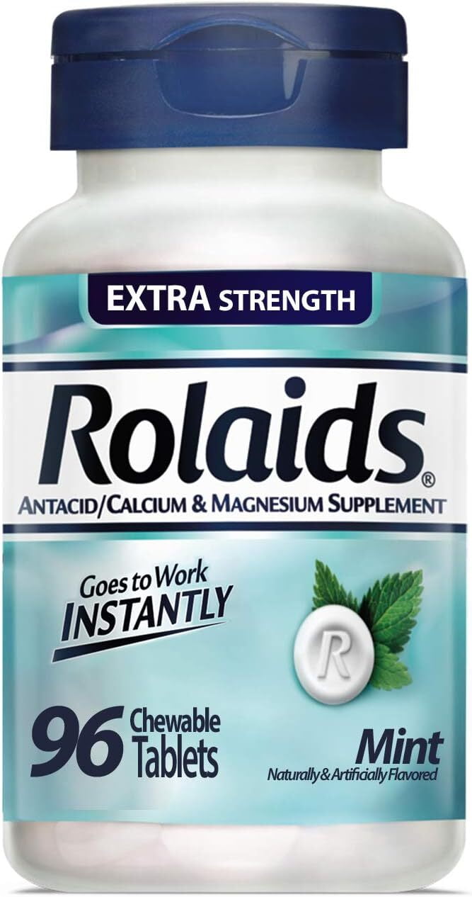 Rolaids Extra Strength Chewable Antacid Tablets for Acid Indigestion and Heartburn, Mint, 96 Count