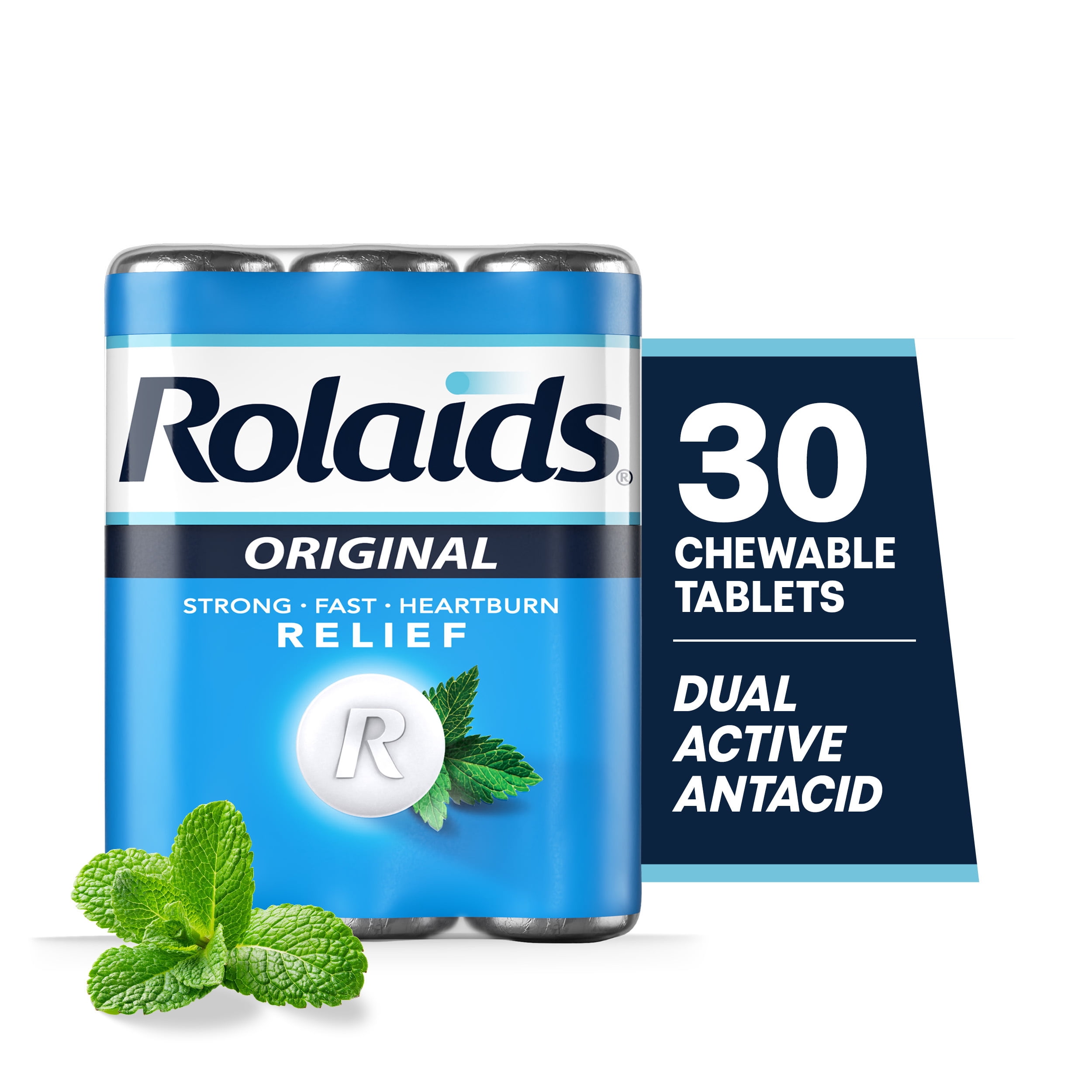 Rolaids Original Strength Antacid, 30 Chewable Tablets, Mint Flavor, Original Strength Heartburn Relief, 3 x 10 Tablets