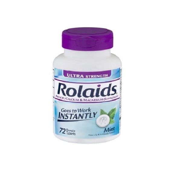 Rolaids Ultra Strength Antacid Tablets Mint Flavor, Calcium Carbonate and Magnesium Hydroxide Fast Heartburn Relief Tablets, 72 Count Bottles (Pack of 3)