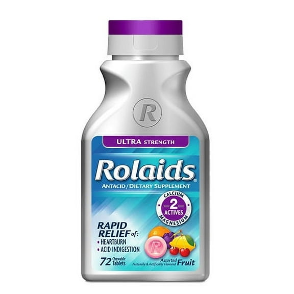 Rolaids Ultra Strength Calcium & Magnesium Supplement Antacid Chewable Tablets, Assorted Fruit, 72 Ct (2 Pack) (Bundle)