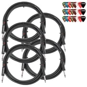 Roland 15-Foot Instrument Cable, Straight-Straight, Black Series - 5 Pack Bundle with Picks