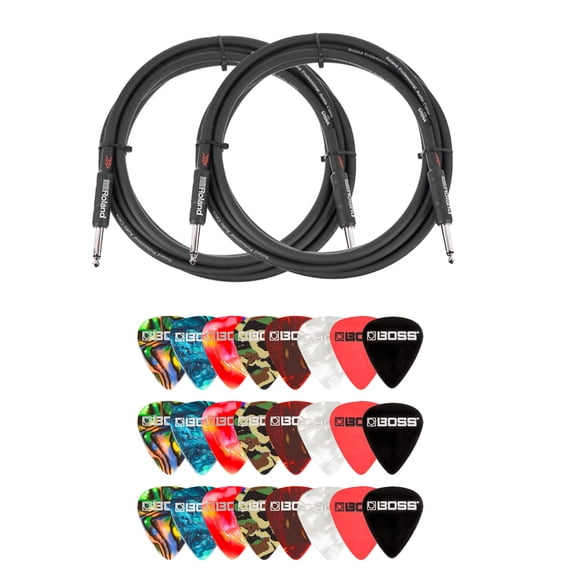 Roland 20-Foot Instrument Cable, Straight-Straight, Black Series - 2 Pack Bundle with Picks