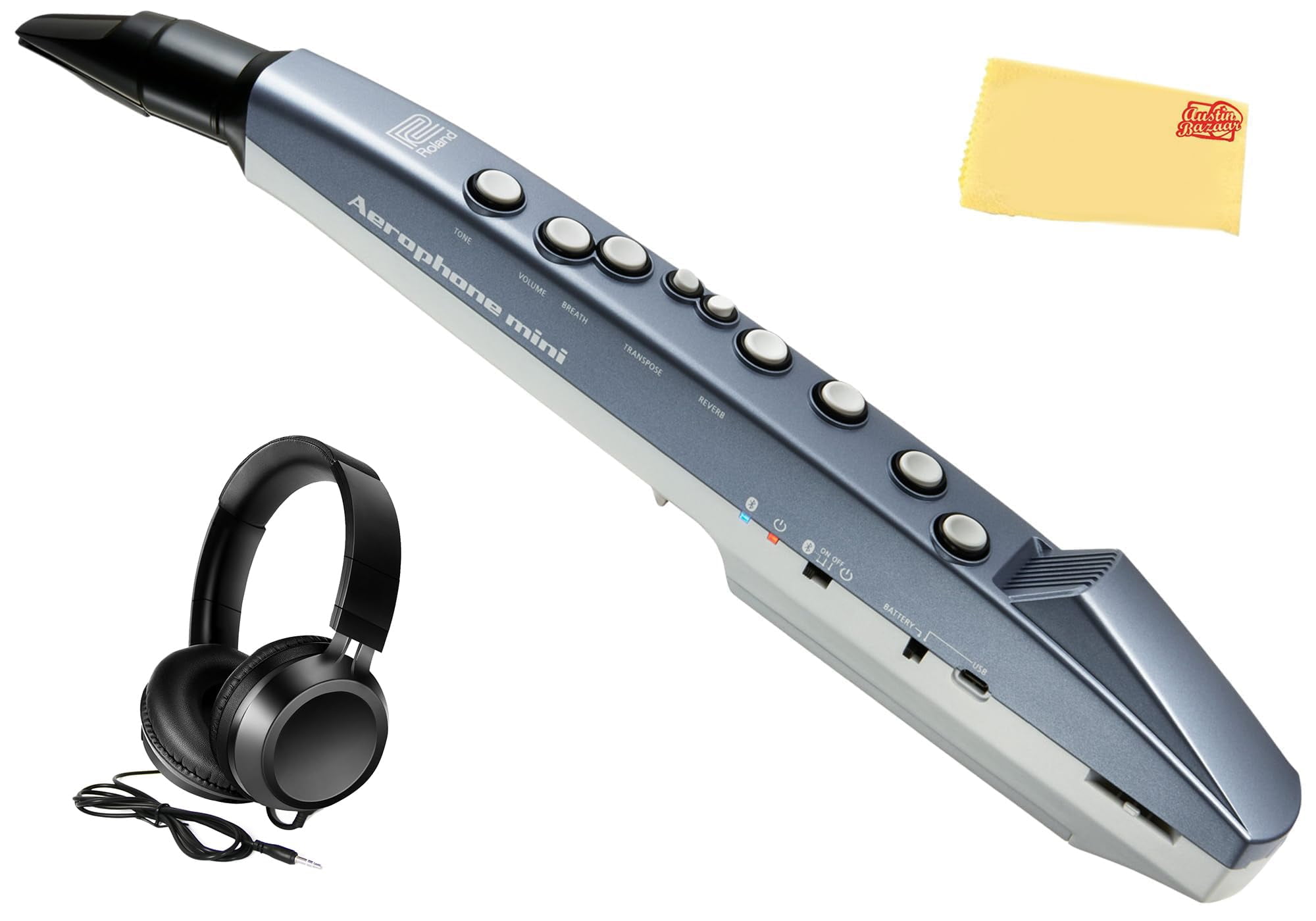 Roland AE-01 Aerophone Mini Digital Saxophone Bundle with Headphones and Austin Bazaar Polishing Cloth