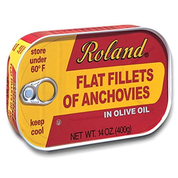 Roland Foods Flat Anchovy Fillets Packed in Olive Oil, Wild Caught from Morocco, 14 OZ Can (Pack of 2)