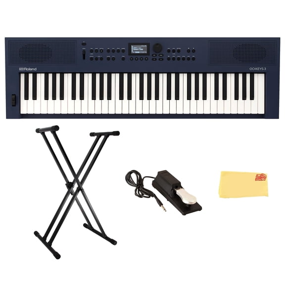 Roland GO:KEYS 3 Midnight Blue Music Creation Keyboard Bundle with Sustain Pedal, Adjustable Stand, Online Piano Lessons, and Austin Bazaar Polishing Cloth