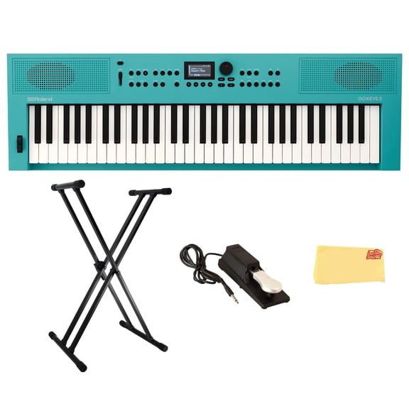 Roland GO:KEYS 3 Turquoise Music Creation Keyboard Bundle with Sustain Pedal, Adjustable Stand, Online Piano Lessons, and Austin Bazaar Polishing Cloth