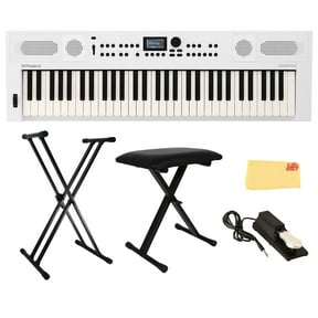 Roland GO:KEYS 5 White Music Creation Keyboard Bundle with Adjustable Stand, X-Style Keyboard Bench, Sustain Pedal, Online Piano Lessons, and Austin Bazaar Polishing Cloth