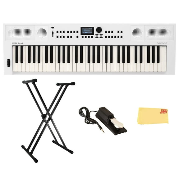 Roland GO:KEYS 5 White Music Creation Keyboard Bundle with Sustain Pedal, Adjustable Stand, Online Piano Lessons, and Austin Bazaar Polishing Cloth