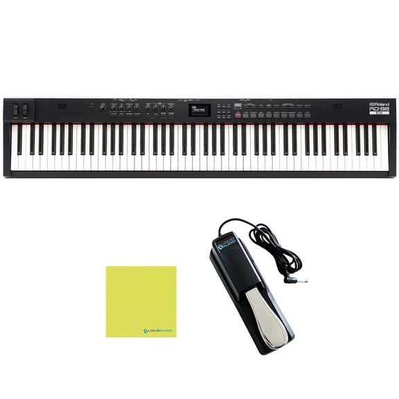 Roland Premium Digital Stage Piano RD-88 EX Bundle with Liquid Audio Sustain Pedal & Polishing Cloth  88-Key Keyboard with ZEN-Core Sounds, SuperNATURAL Piano, Lightweight Gig-Ready Design
