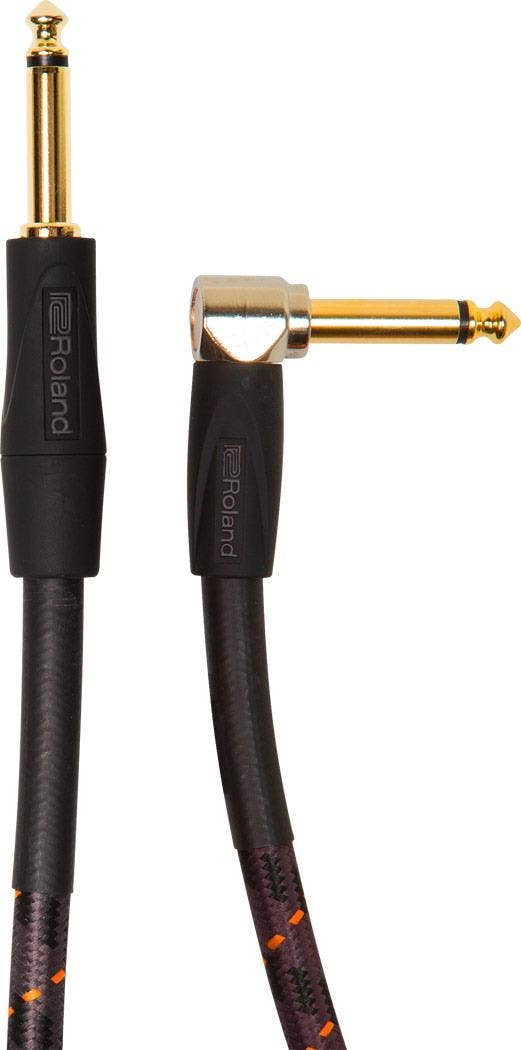 Roland Gold Series Instrument Cable - Straight 1/4" TS to Right Angle 1/4" TS - 20 ft