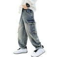 thumbnail image 1 of Rolanko Boys Baggy Jeans Elastic Straight fit Stretch Denim Pants Loose Kids Clothes 4-14 Years, 1 of 6