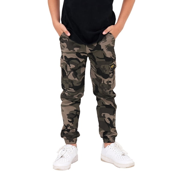 Rolanko Boys' Cargo Pants Casual Kids Joggers Elastic Waist Outdoor Hiking Baggy Trousers 4-14 Years