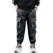 ROLANKO Boys' Cargo Pants Casual Kids Joggers Elastic Waist Outdoor Hiking Baggy Trousers 4-14 Years