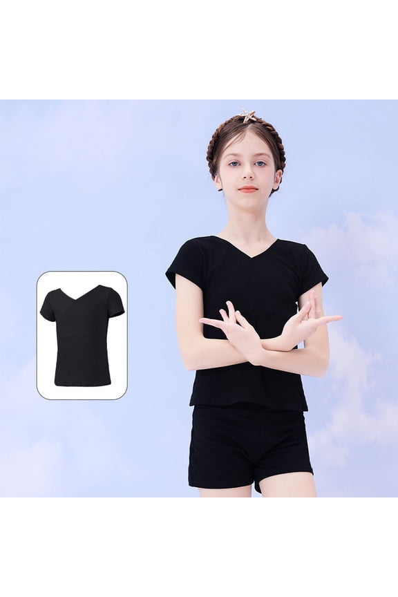 Children's summer dance costume, girls' short sleeved casual cotton top, ballet, gymnastics, yoga performance costume