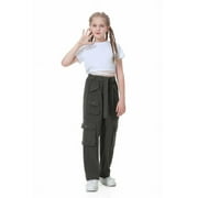 ROLANKO Girl's High-Waisted Cargo Pants: Multiple Pockets, casual daily sports and dancing.