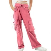 ROLANKO Girls Cargo Pants Wide Leg Loose Cargo Trousers with Pockets Streetwear Kids Pants 4-15 Years