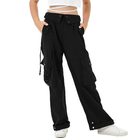 Rolanko Girls Cargo Pants Wide Leg Loose Cargo Trousers with Pockets Streetwear Kids Pants 4-15 Years