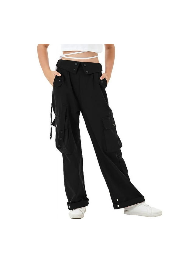 Girls Cargo Pants Wide Leg Loose Cargo Trousers with Pockets Streetwear Kids Pants 4-15 Years