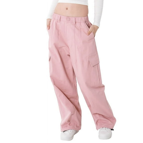 Rolanko Girls Cargo Pants Wide Leg Streetwear Kids Pants with Pockets Trendy Jogger Trousers