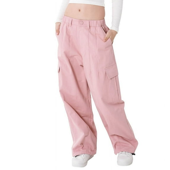 Rolanko Girls Cargo Pants Wide Leg Streetwear Kids Pants with Pockets Trendy Jogger Trousers