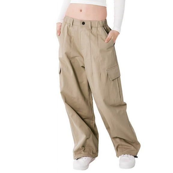 Rolanko Girls Cargo Pants Wide Leg Streetwear Kids Pants with Pockets Trendy Jogger Trousers