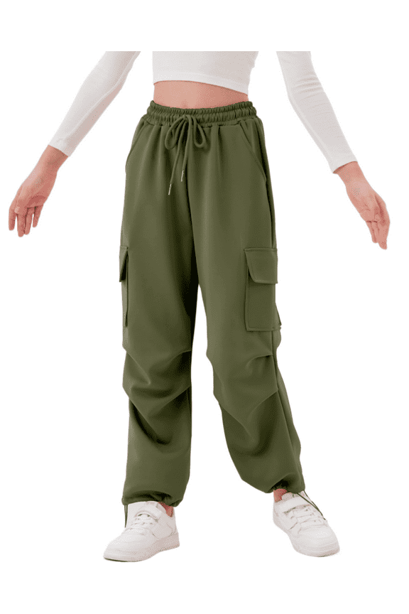 Girls Cargo Pants Wide leg Cargo Sweatpants High Waist Kids Joggers with Pockets 4-14 Years