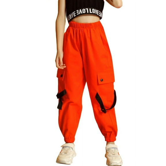 Rolanko Girls Cargo Pants for Kids Loose Streetwear Hip Hop Dance