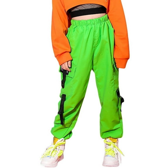 Rolanko Girls Cargo Pants for Kids Loose Streetwear Hip Hop Dance