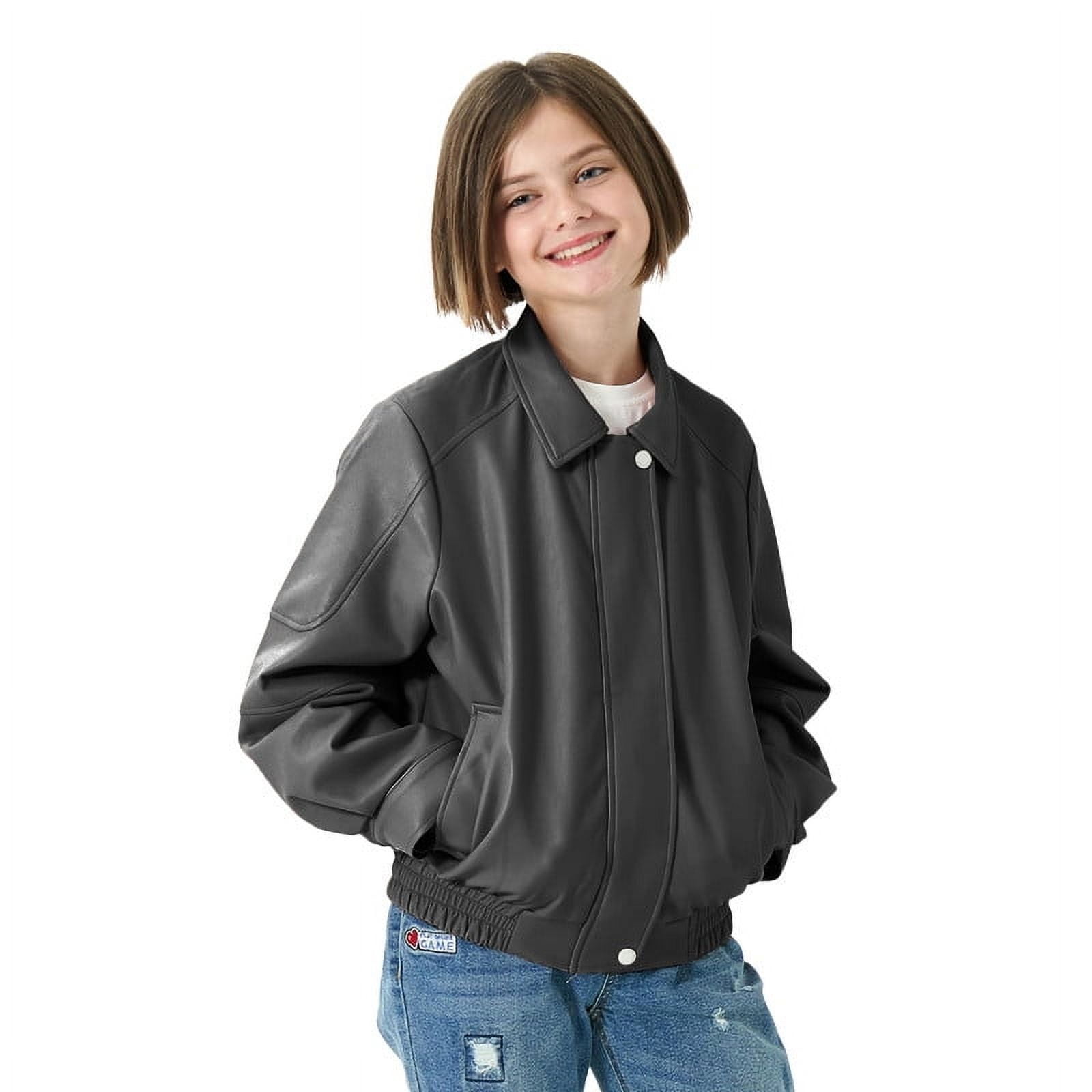 Rolanko Girls Faux Leather Jacket Kids Zip Up Motorcycle Biker Outerwear Coat Pleather Bomber Jacket with Pockets 5-15 Years