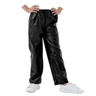 Rolanko Girls Faux Leather Pants Straight Wide Leg Streetwear Trousers with Pockets Kids Pants 4-14 Years