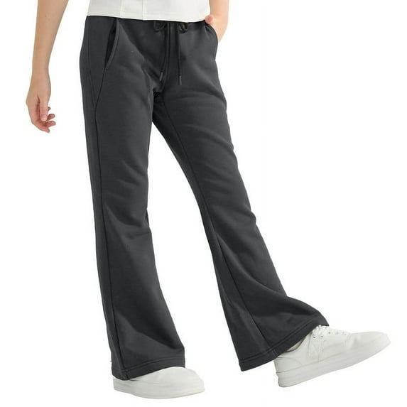 Rolanko Girls Flare Wide Leg Sweatpants Elastic Waist Bell Bottoms Pants for Kids Sweats with Pockets 5-12Y